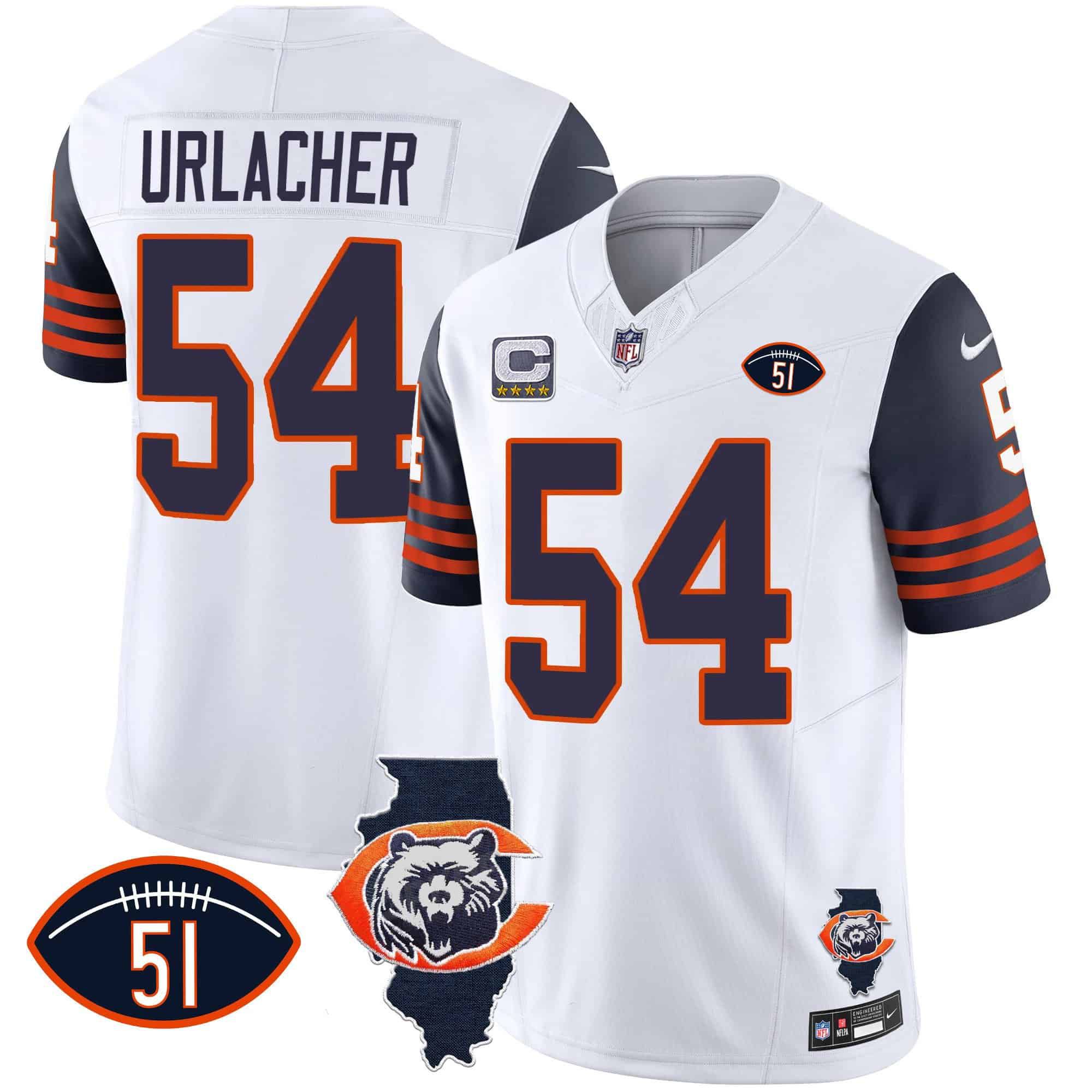 Men Chicago Bears #54 Urlacher White 2024 Nike Throwback Illinois Patch Vapor NFL Jersey style 1->women nfl jersey->Women Jersey